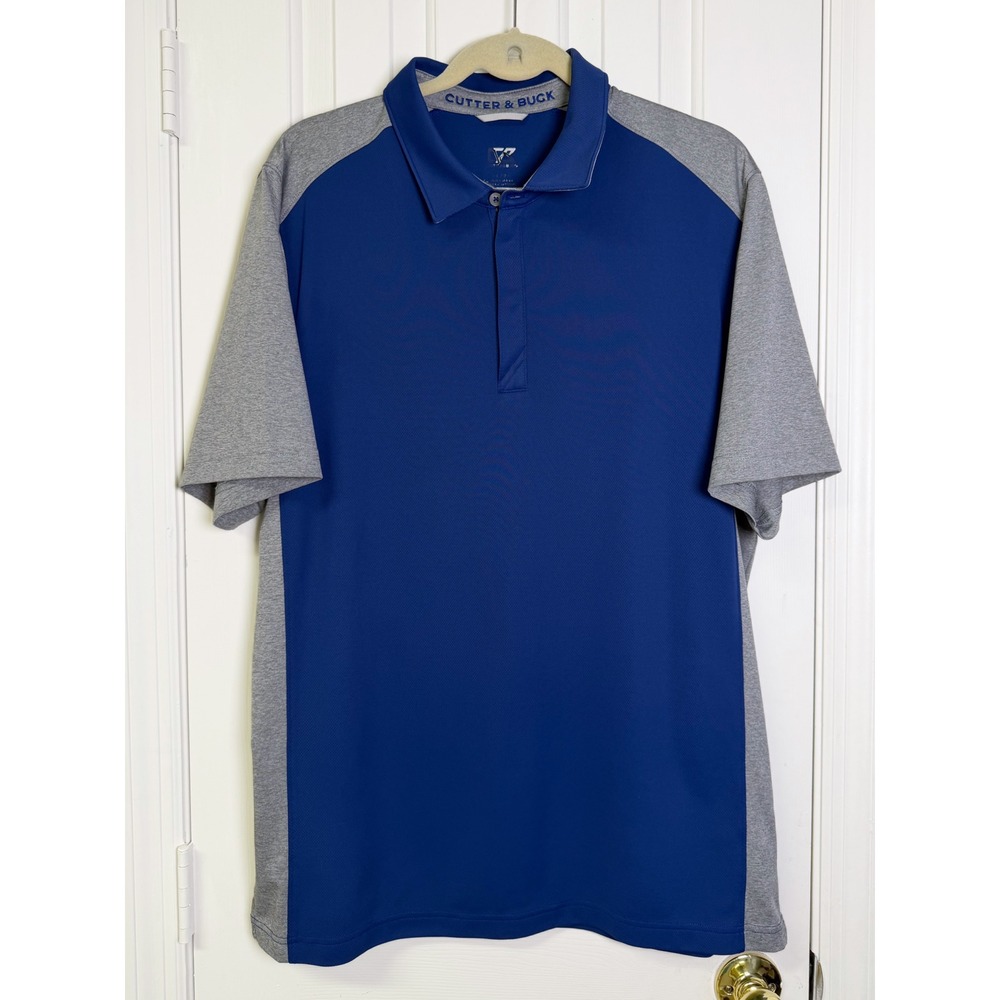 Cutter & Buck DryTec 50+ Performance Golf Polo Blue Gray Colorblock Men's Large